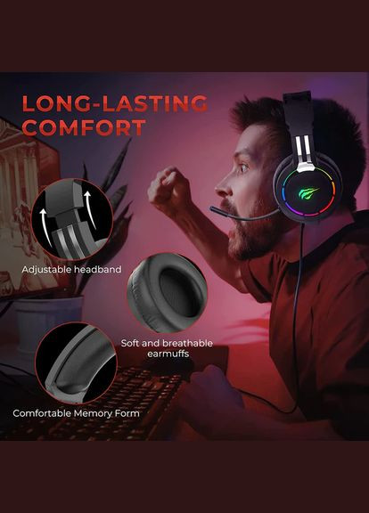 Ігрові навушники HVH2010d 3.5мм з 3D звуком, мікрофоном та підсвічуванням Havit 26442 (282313780)