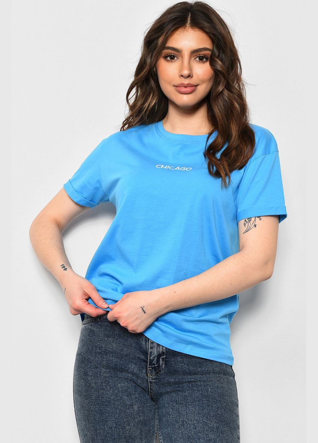 Блакитна літня футболка жіноча блакитного кольору Let's Shop