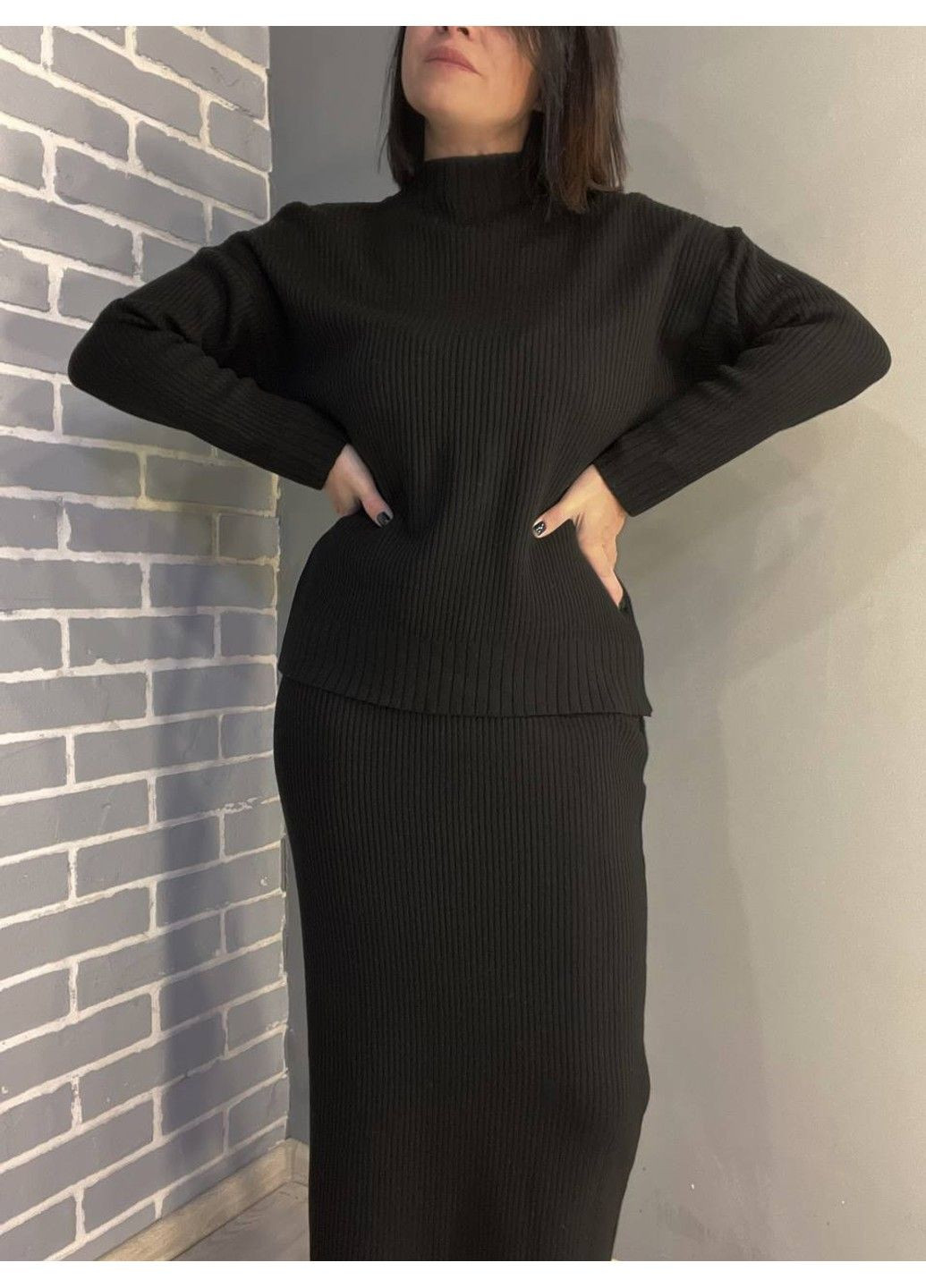 Костюм 82345 свитер юбка длинная лапшая вязка Enjoy (302810290)