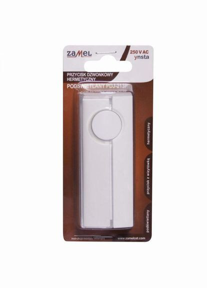 Кнопка звонка герметична IP44 с подсветкой PDJ-213P Zamel (334847112)