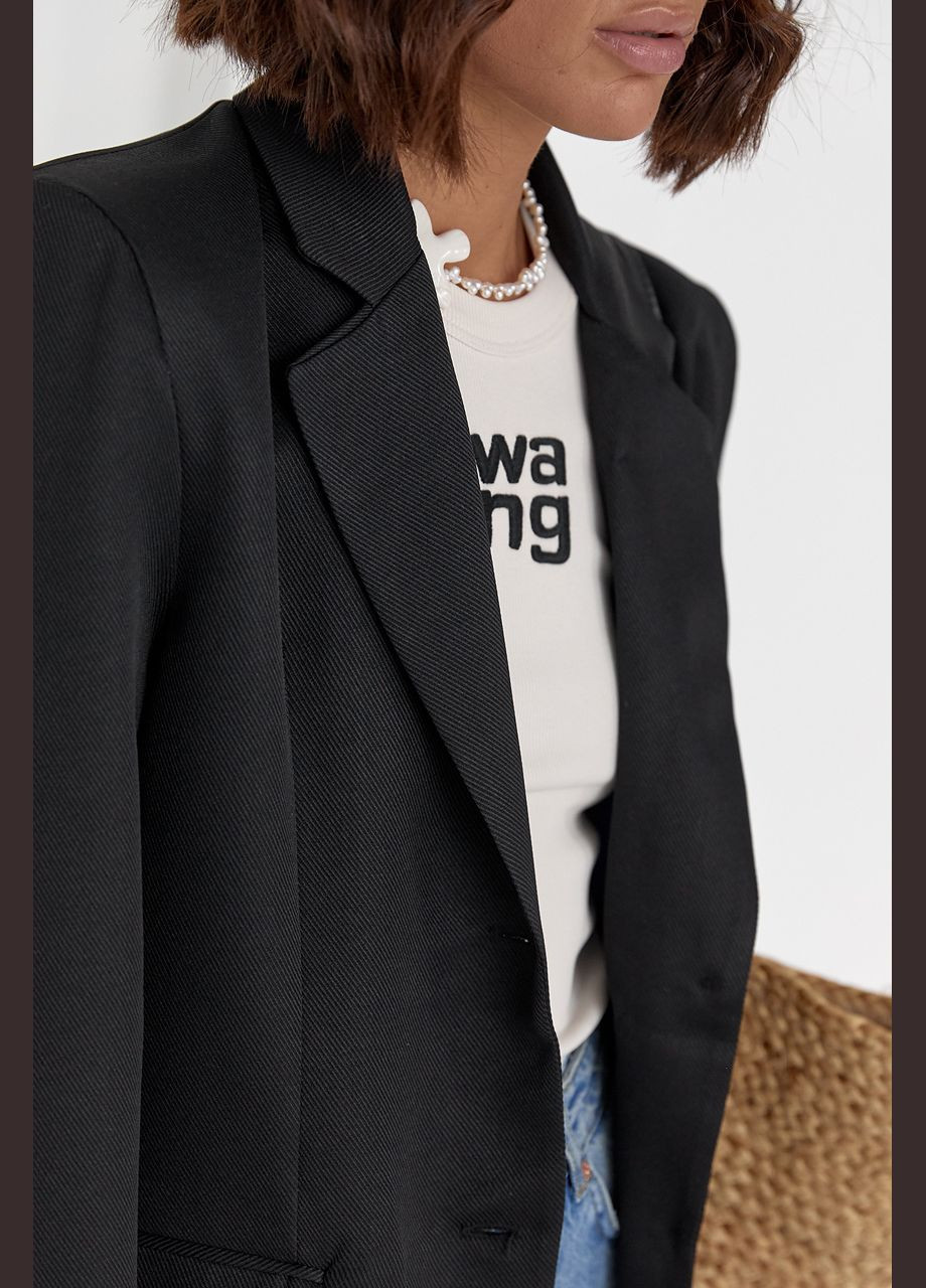 Черный женский женский пиджак с цветной подкладкой 6047 Lurex однотонный - демисезонный