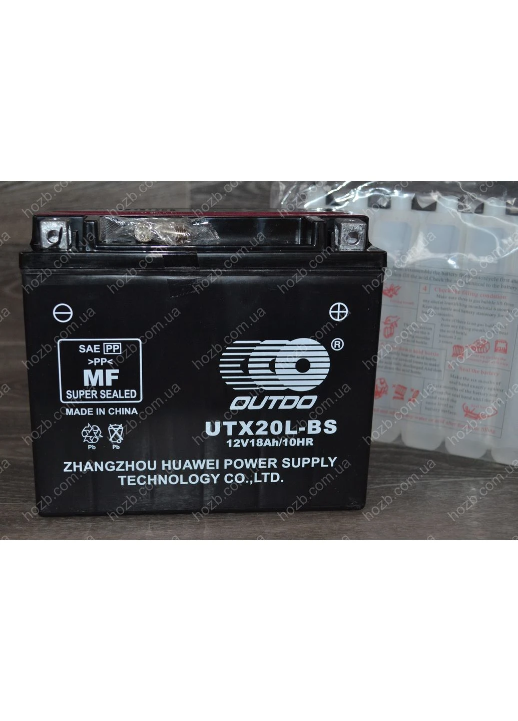 Аккумулятор 12 V 18 Ah кислотный (175x87x155), черный, mod: UTX 20L-BS) (+Электролит) OUTDO (390699053)