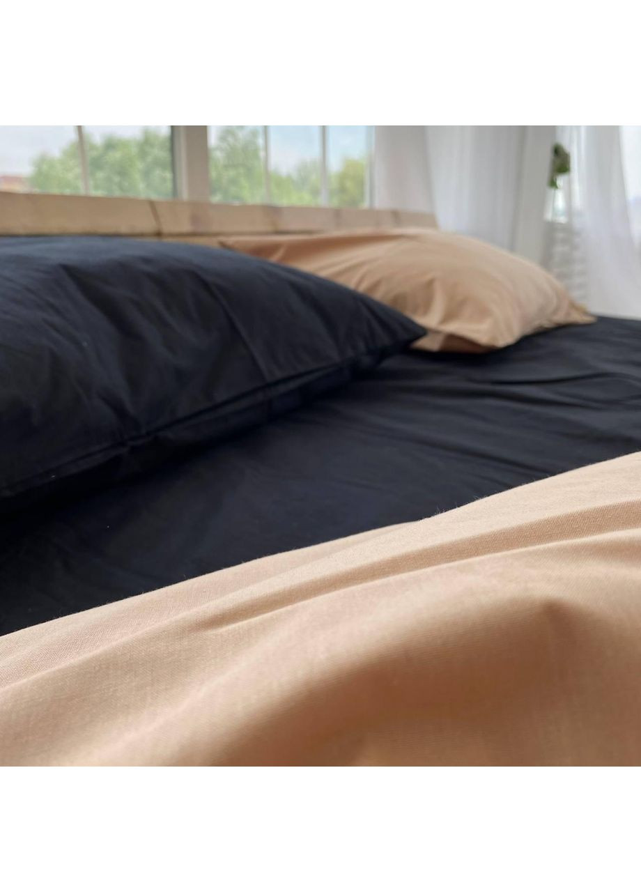 Постільна білизна з резинкою Бежевий + чорний, ранфорс Двухспальний розмір, наволочки 50/70 No Brand (364213158)