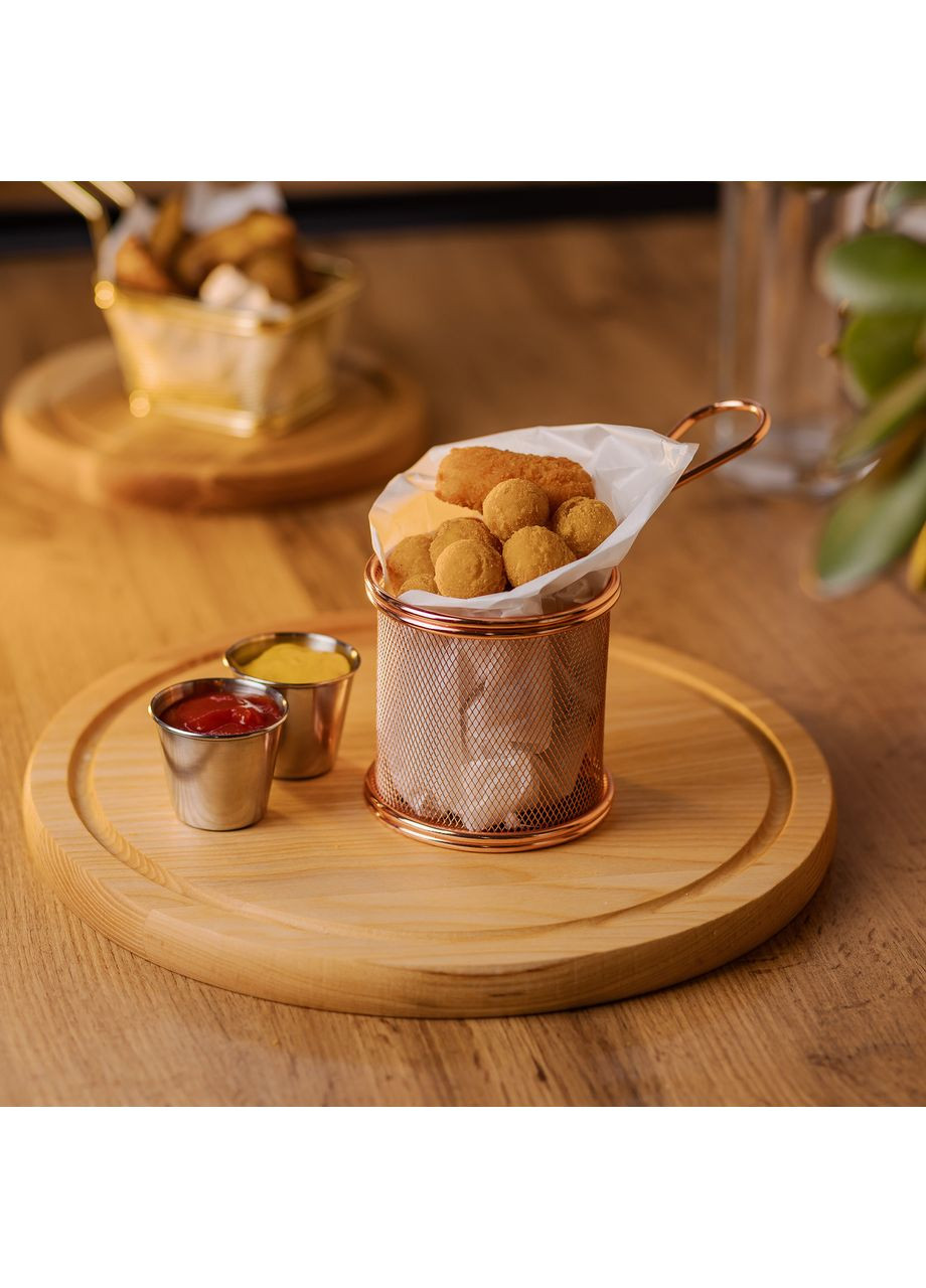 Кошик сервірувальний для фрі та снеків 9×9×9 см з гальванічним покриттям Рожевий HP-19-5-R (A-033459) Zhongjing (361242363)