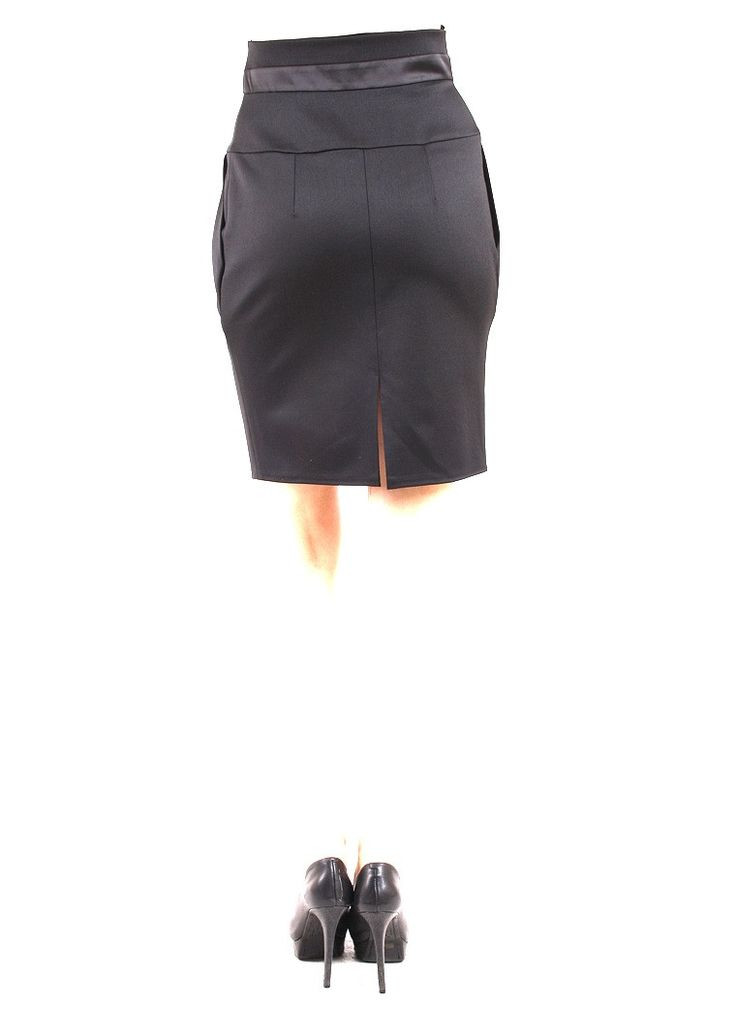 Черная офисная юбка женская черная с карманами и высоким поясом ю44 2 Льва