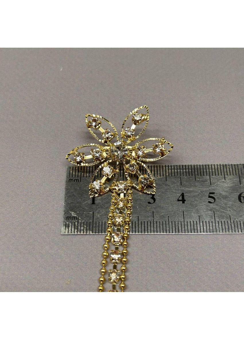 Брошка-шпилька «Квітка з підвісками» 4х7,5 см - лимонне золото #37205 Plus-plus (352744613)