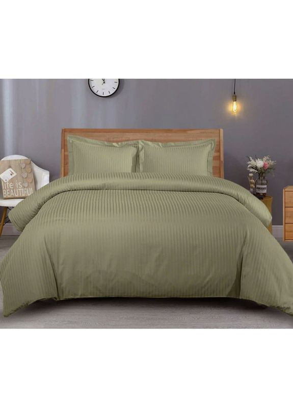 Постельное белье LIGHT OLIVE Elite Сатин страйп Семейное MERISET (278255808)