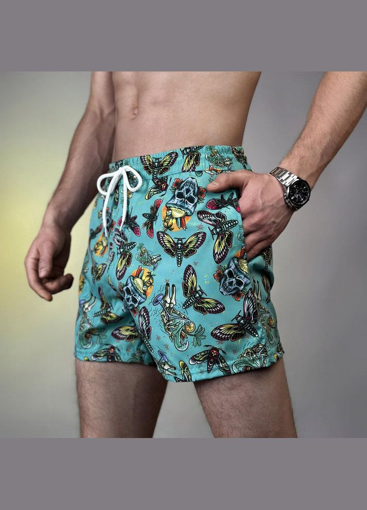 Чоловічі літні пляжні шорти бірюзові з принтом Freedom (346475001)