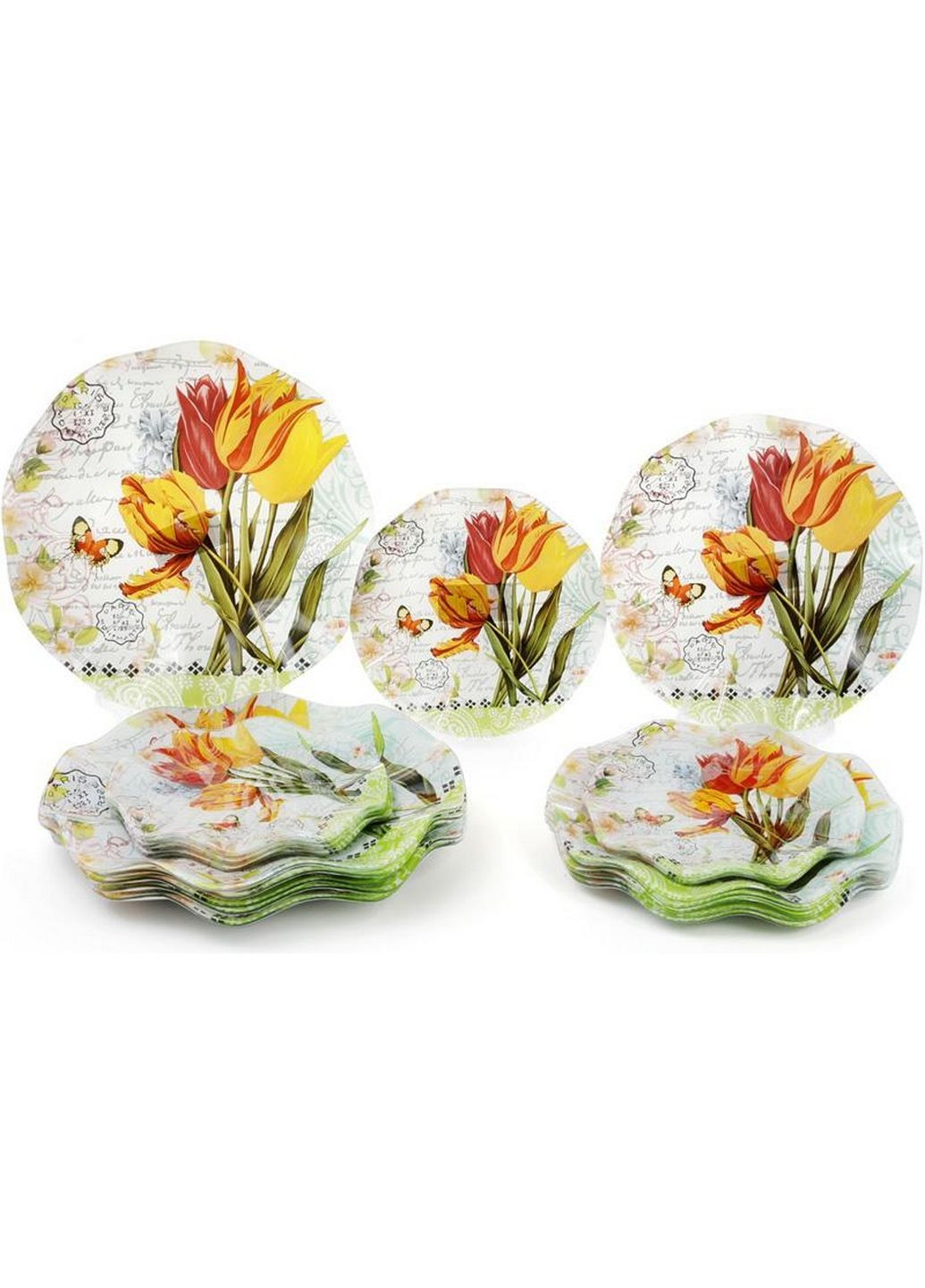 Набор 6 стеклянных тарелок "букет тюльпанов", подставные тарелки Bona (282595244)