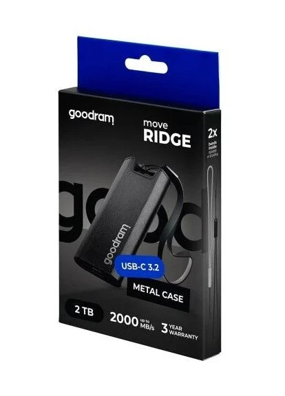 Зовнішній накопичувач SSD, 2Tb, Move Ridge, Black, Type-C 3.2 (Gen 2x2), 2000 / 2000 Мб/с (SSDR-GMRE-02T-K0) SSDR-GMRE-02T-K0 Goodram (395346345)