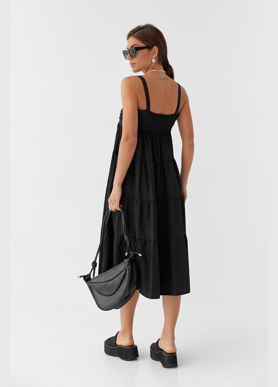 Черное повседневный летний сарафан из прошвы на одном бретеле белый цвет 40р. с открытыми плечами No Brand однотонное