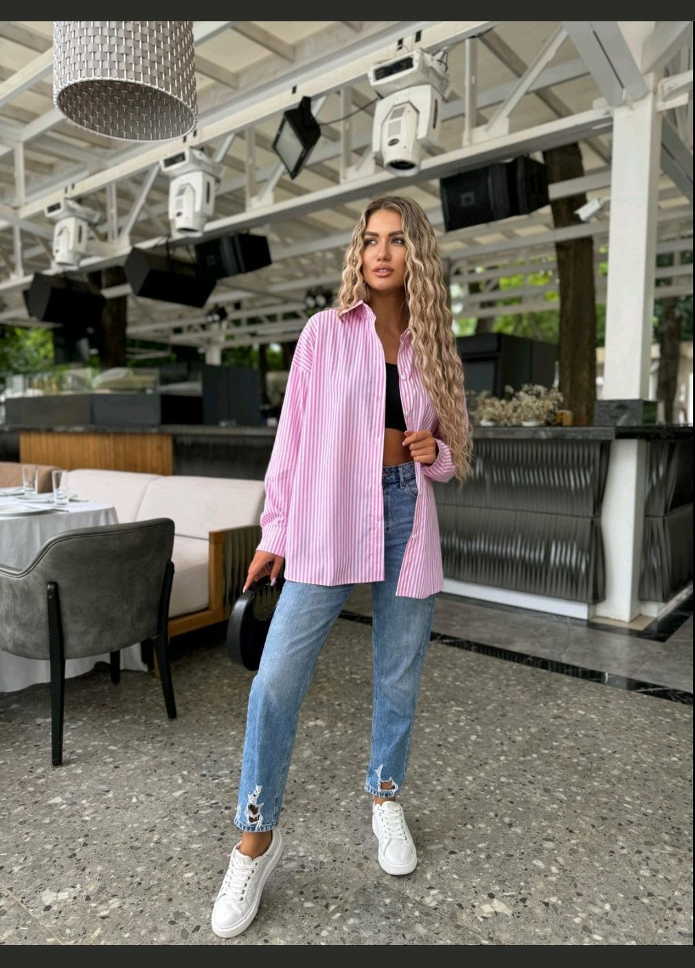 Жіноча сорочка в смужку літня котонова з довгим рукавом Canvas пряма (297002053)