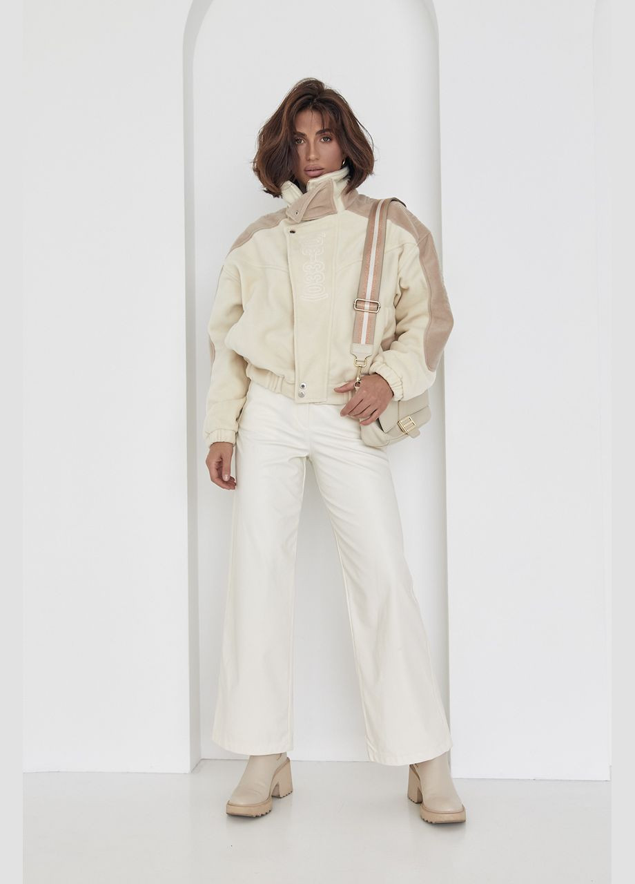 Молочная демисезонная короткая женская куртка из мягкого кашемира 00012 Lurex