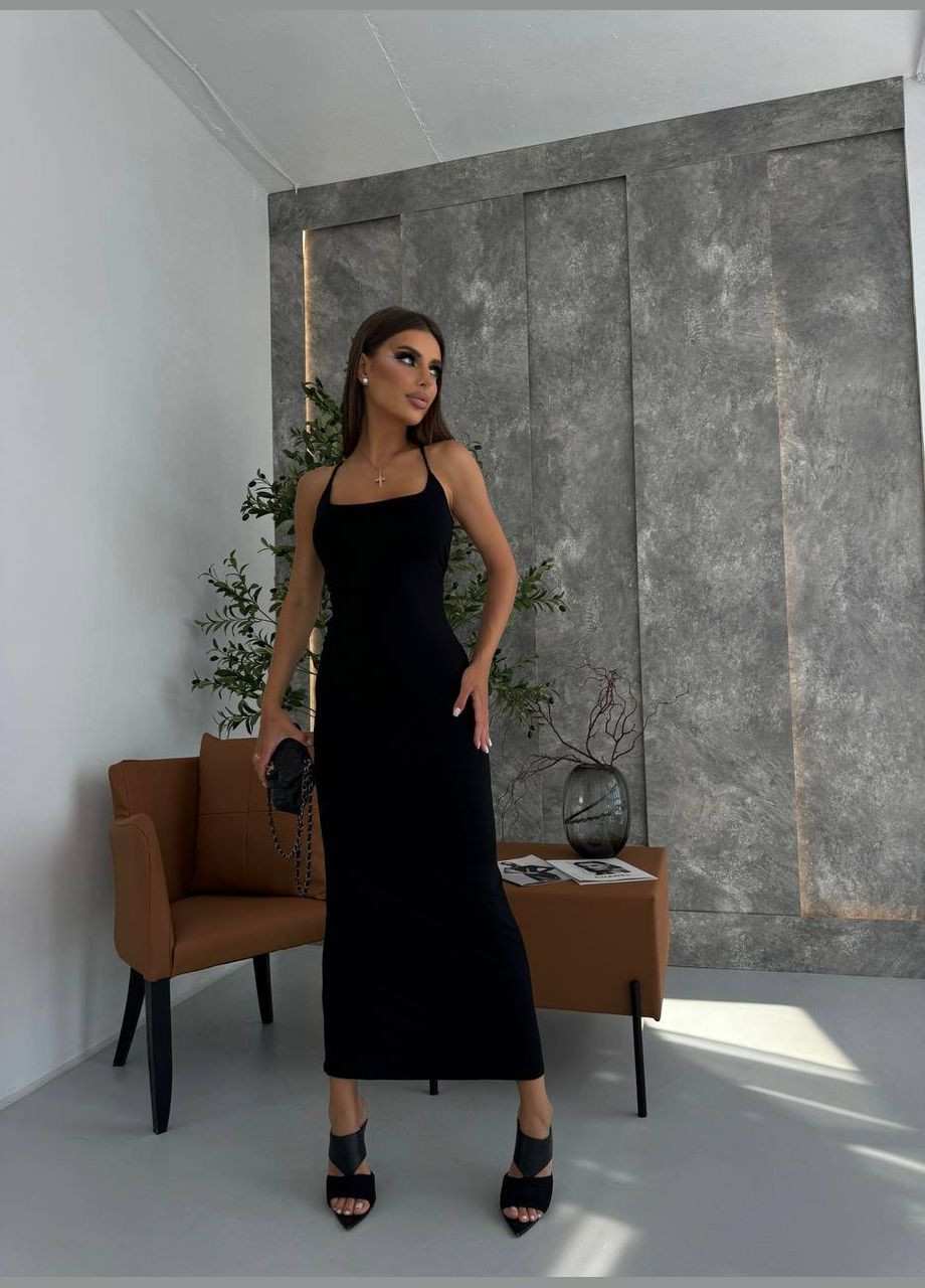 Черное повседневный платье женское с открытой спиной Україна однотонное