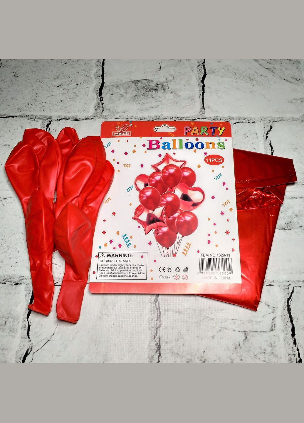 Повітряні кульки латекс та фольга набір 14 шт Червоні No Brand (331633412)