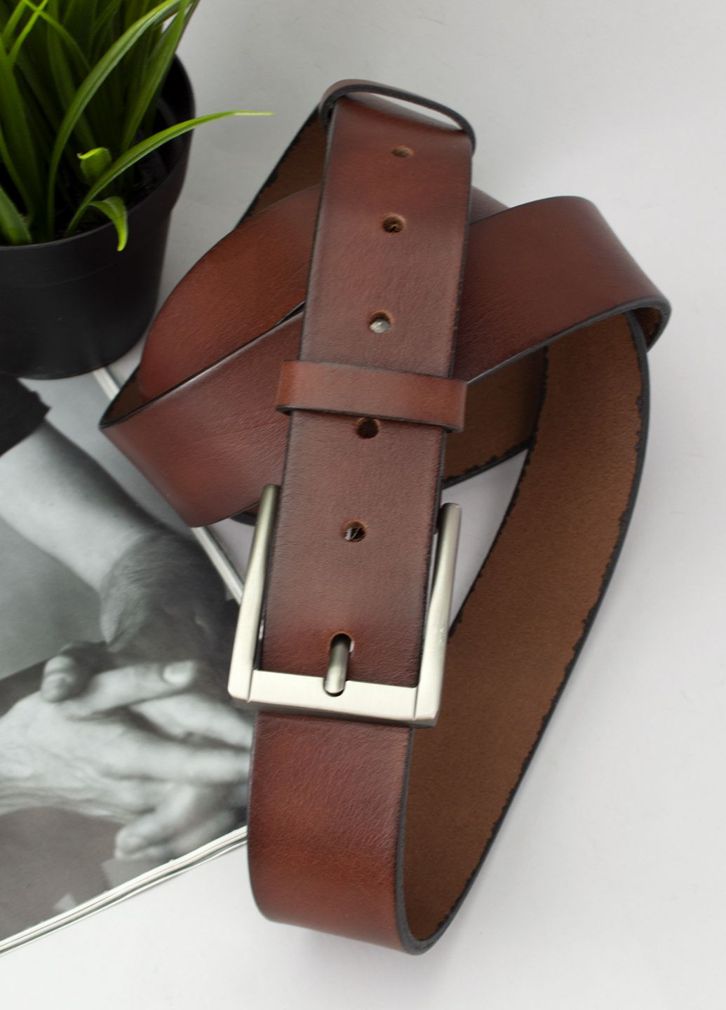 Ремень мужской батальный 145 см кожаный светло-коричневый SF-3562 XXL SFIP (297022750)