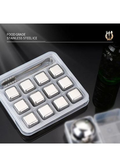 Набір з 12 каменів - металеві кубики льоду для охолодження напоїв + щипці No Brand (316580409)