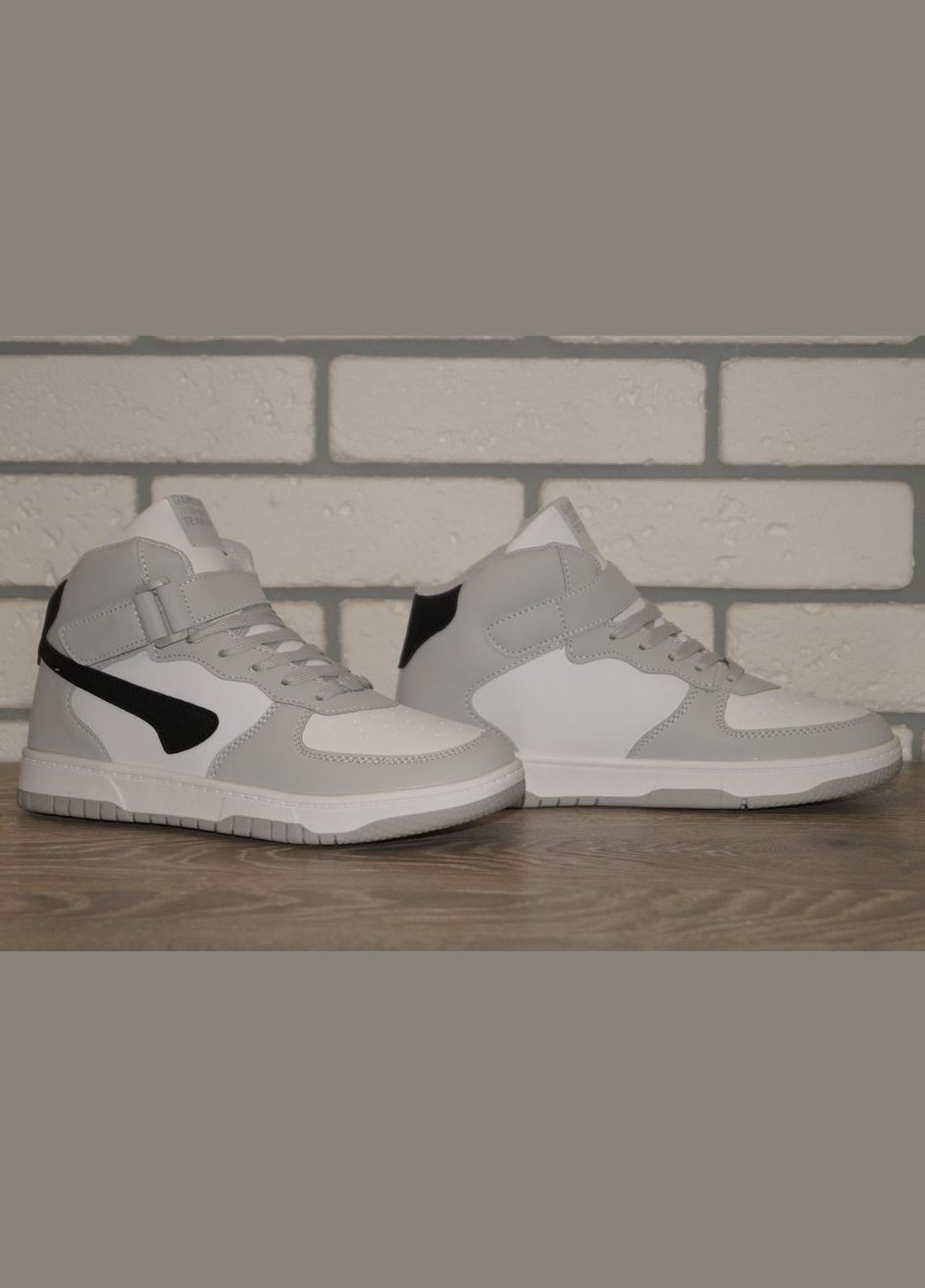 Цветные повседневные, кэжуал осенние хайтопы подростковые демисезонные / ботинки подростковые демисезонные белые с серым FDEK