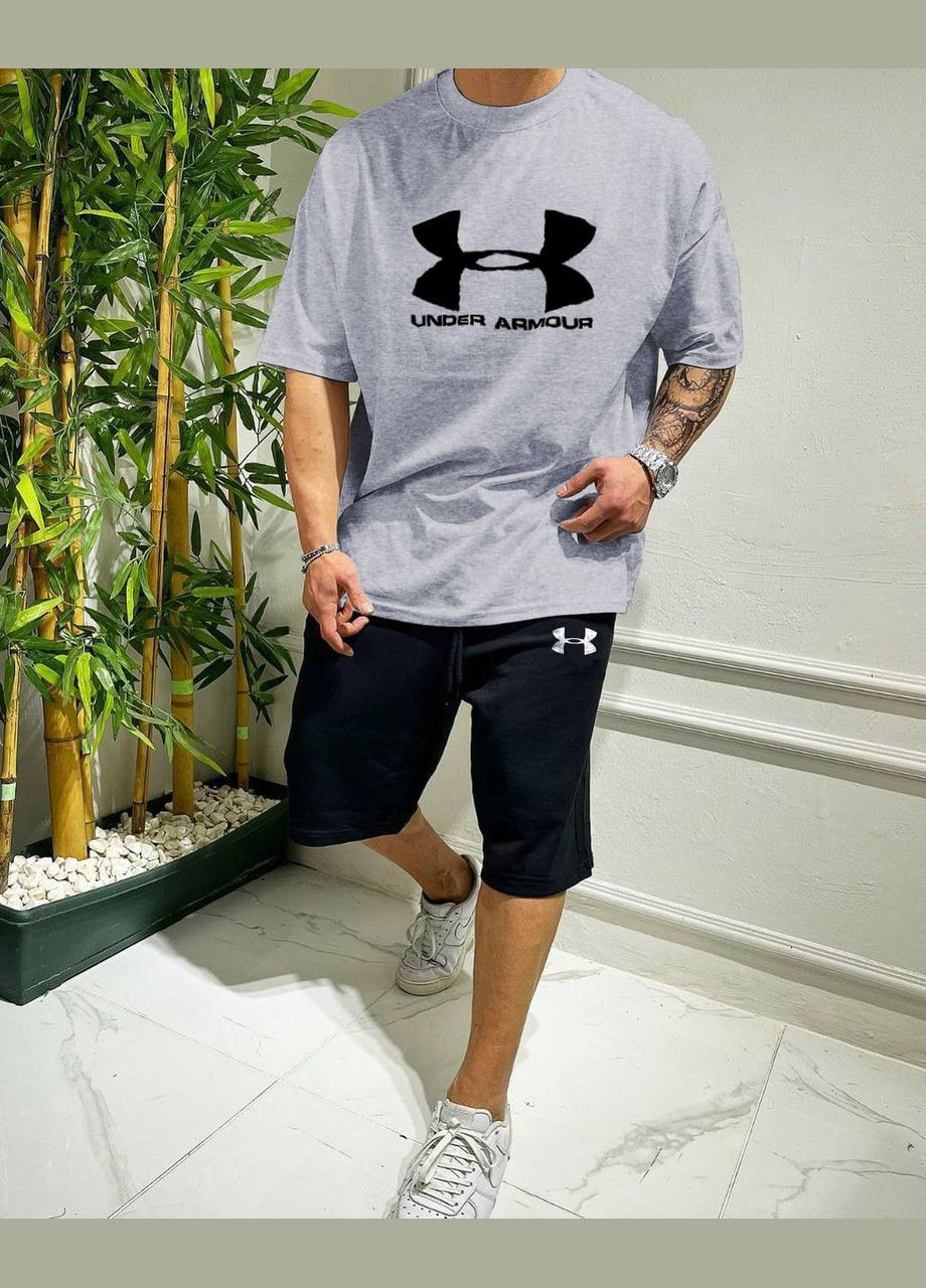 Светло-серая 2 в 1 футболка + шорты весна/лето 100% хлопок No Brand