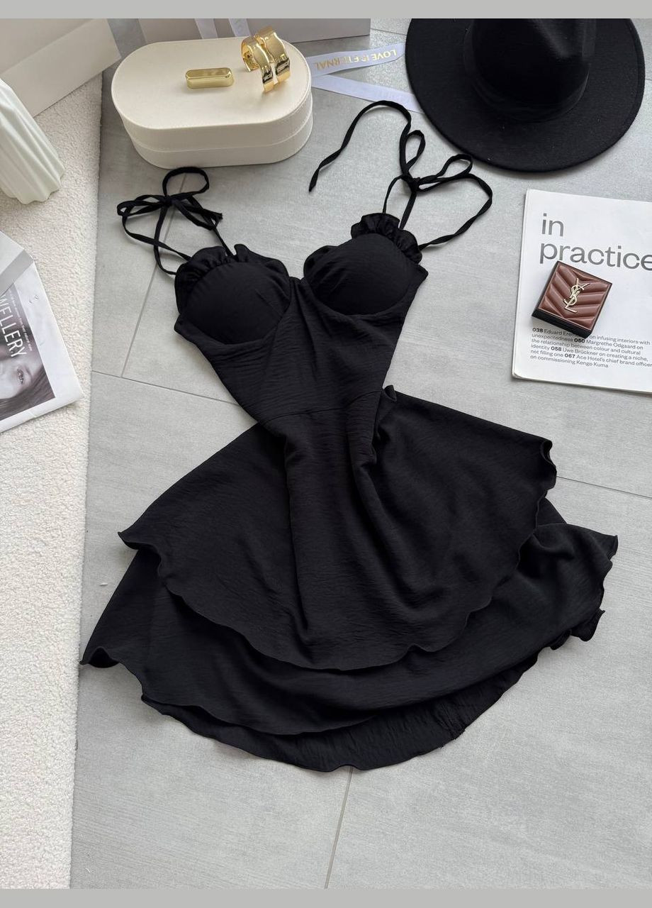 Черное праздничный, повседневный, вечернее легкое женское платье креп жатка No Brand