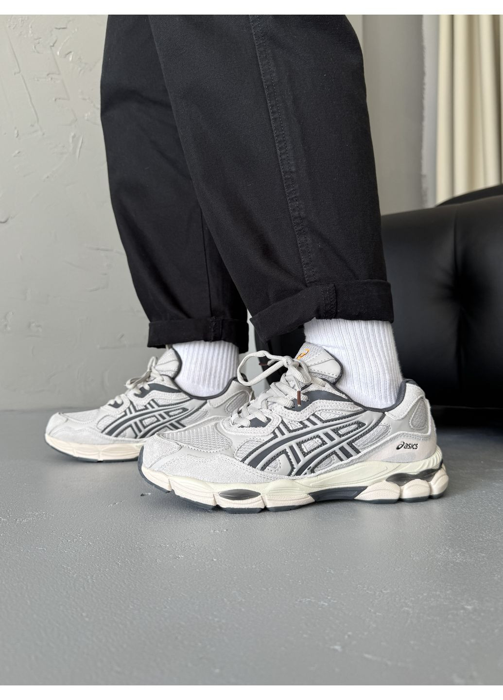 Серые демисезонные кроссовки мужские asics gel-nyc beige / grey gore-tex асикс гель нюк No Brand