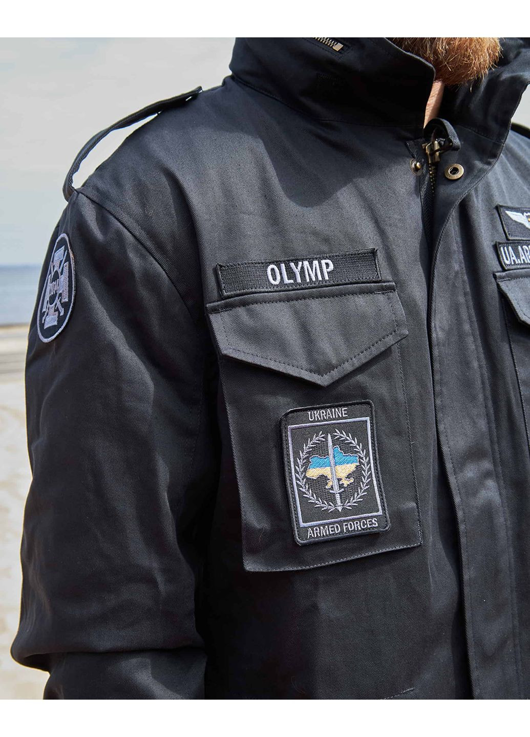 Чорна демісезонна куртка m-65, чорна з українськими нашивками 2xs Olymp 22-PM-M65-H-KH