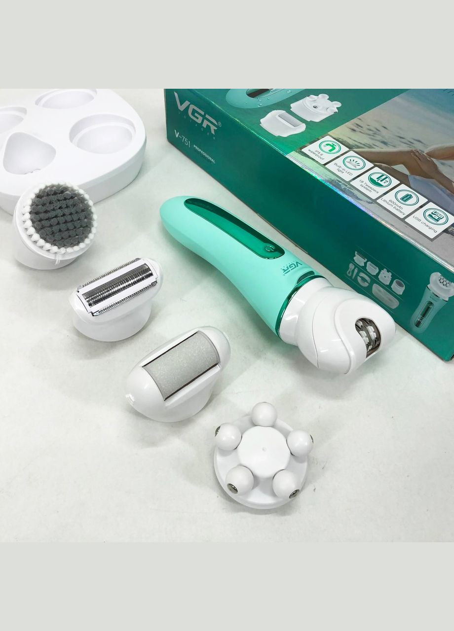 Епілятор 5 в 1 V-751, 5 насадок. Колір: зелений VGR (364666117)