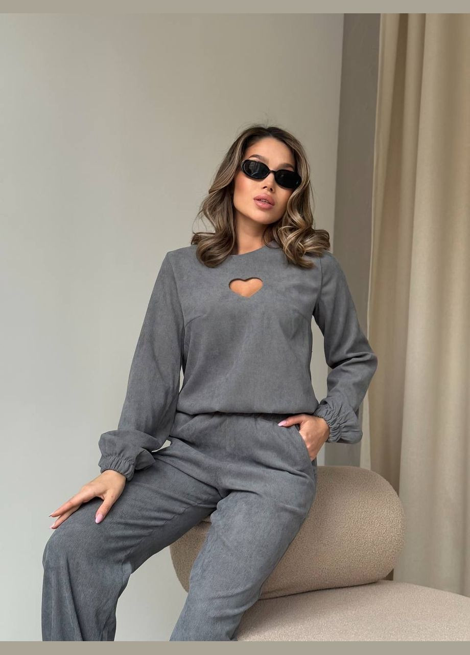 Женский брючный вельветовый элегантный костюм кежуал черный No Brand (315896781)