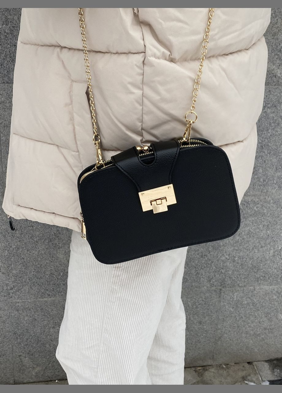 Женская сумка кросс-боди 10214 на цепочке на три отдела черная No Brand (292631198)