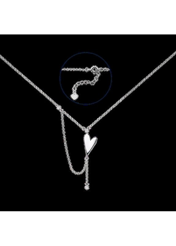 Комплект срібний подовжене Серце сережки пусети та кольє з білими фіанітами Каштан (342335265)