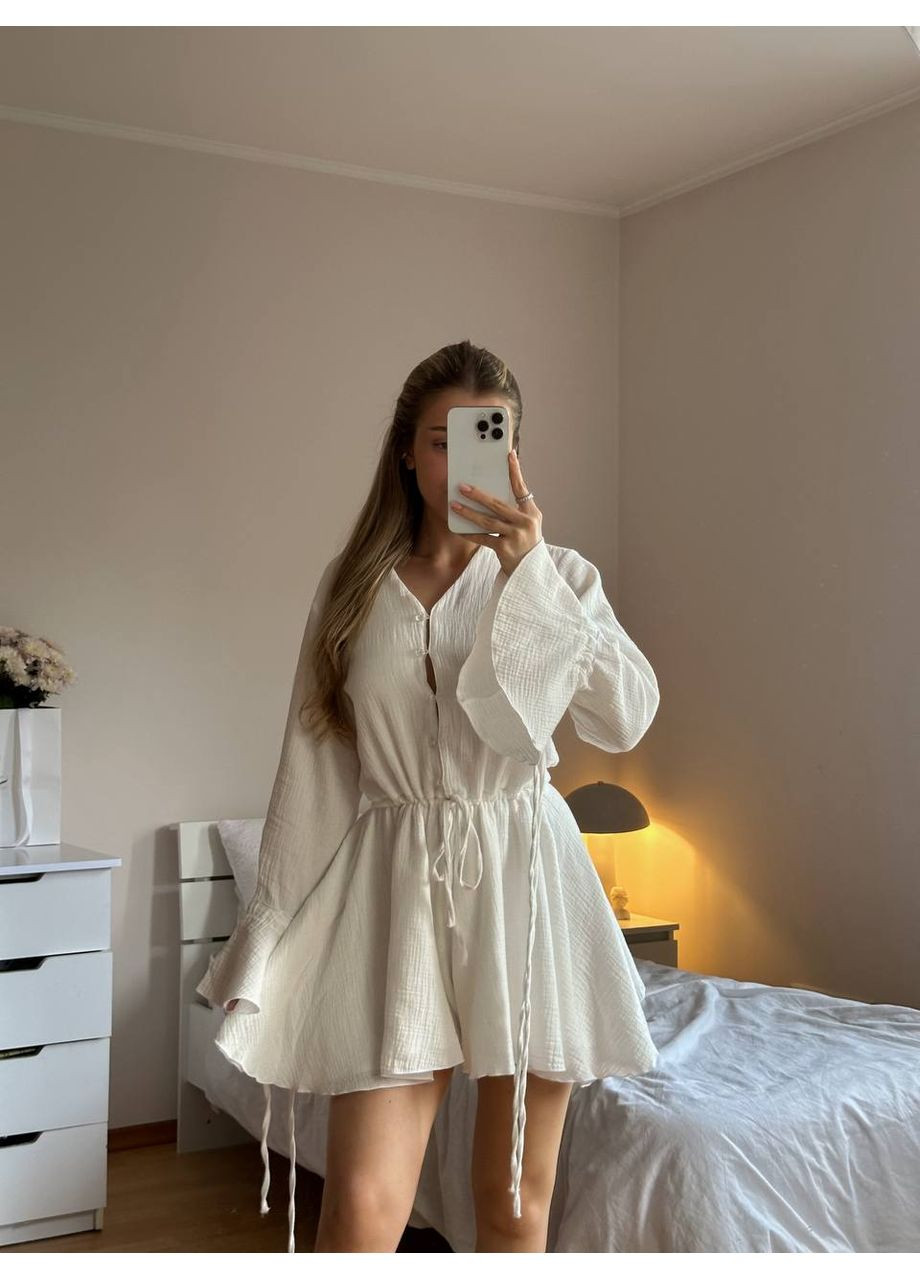 Молочное повседневный, кэжуал женское платье комбенизон No Brand однотонное