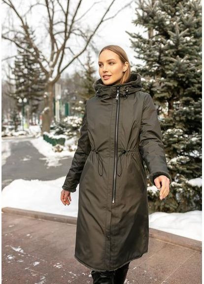 Пальто с капюшоном из экомеха 1062-1M-C Хаки Винтаж/ Хаки Винтаж SAM S Samange (367724738)