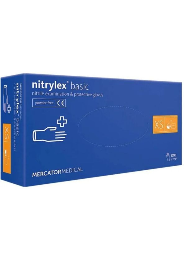 Перчатки нитриловые смотровые NITRYLEX BASIC нестерильные неприпудренные XS 100 шт blue Mercator Medical (305076365)