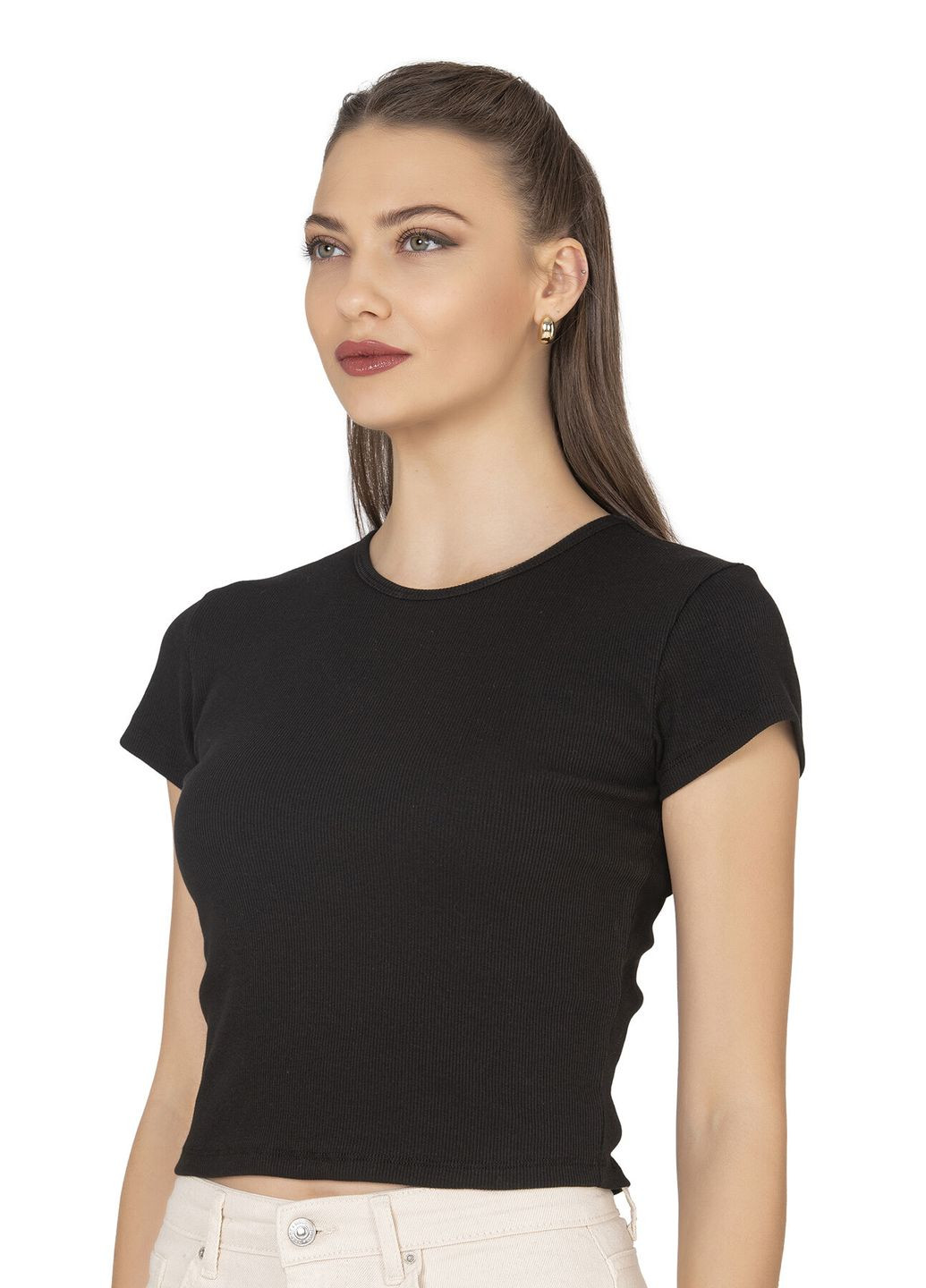 Футболка женская укороченная в рубчик Ozkan - (333829045)