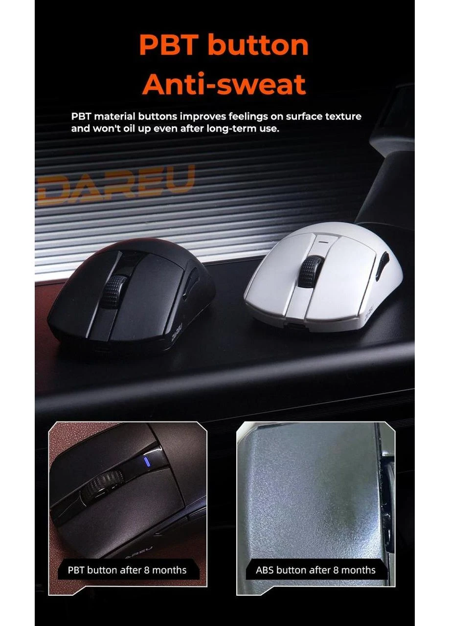 Бездротова ігрова миша A950 GM Black, PAW3395, 26000 DPI, 2.4G/Bluetooth/Кабель, 60g, 500mAh, техноголія швидкої зарядки Dareu (395615801)