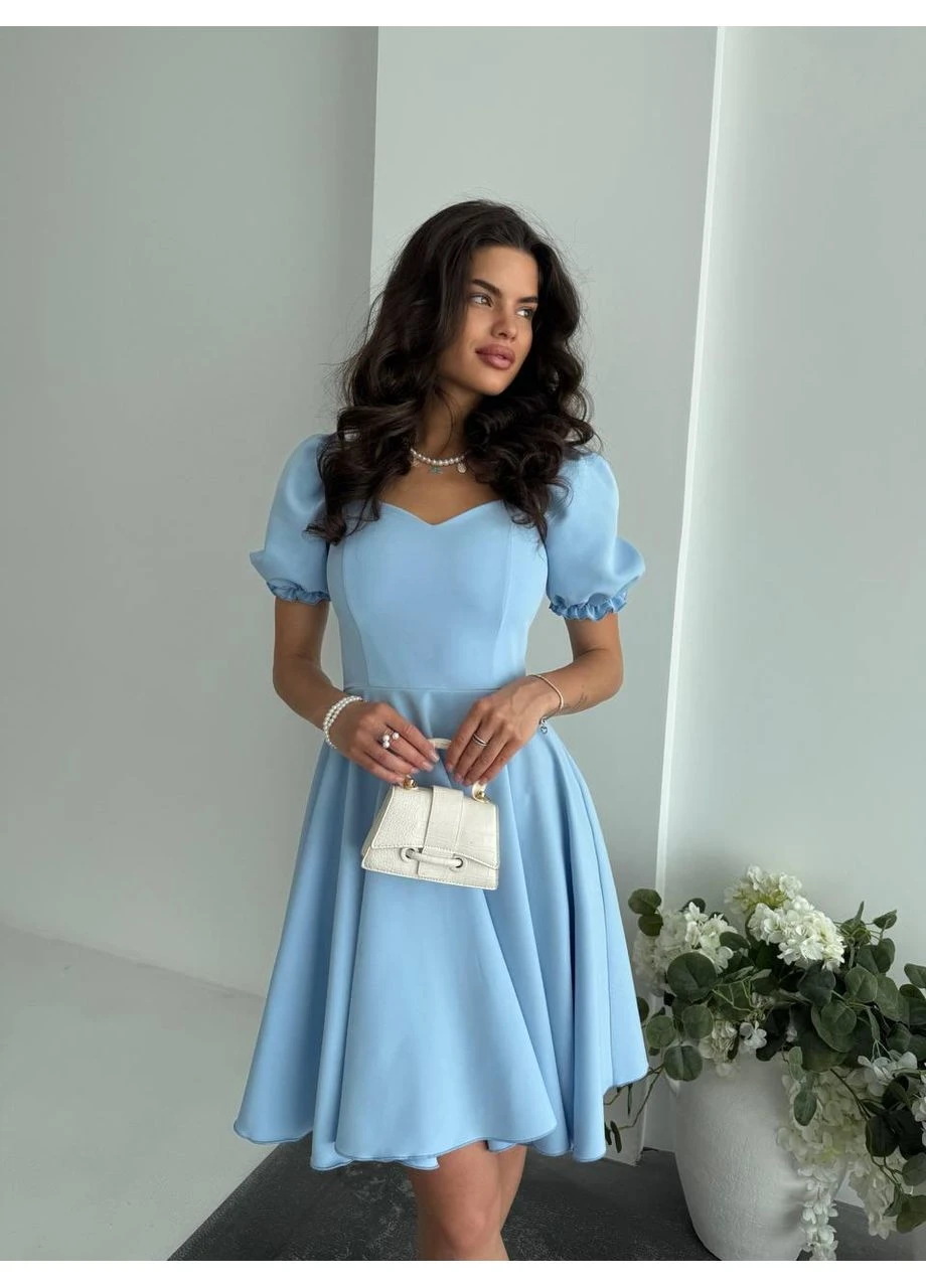 Голубое женское короткое платье-комбинезон костюмная ткань, 46/48 No Brand