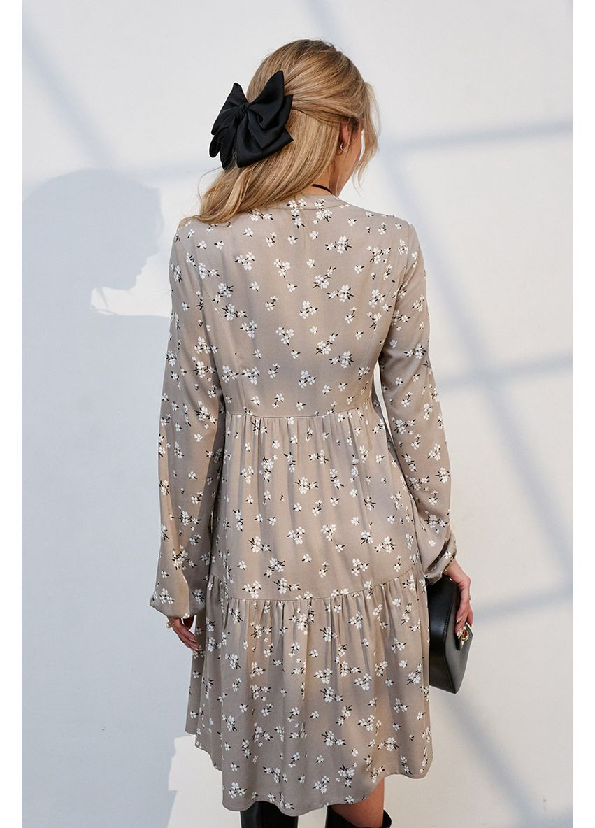 Сіро-бежева вишукана сукня для вагітних та годуючих з квітковим принтом бежева Юла мама з квітковим принтом