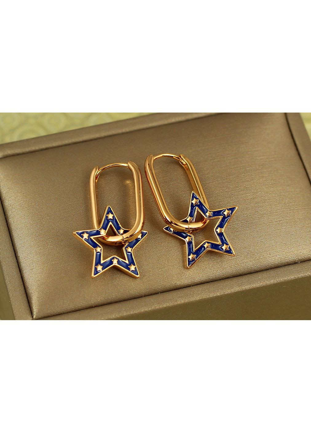 Серьги подвески Голубые звездочки 2,7 см золотистые Xuping Jewelry (372582323)