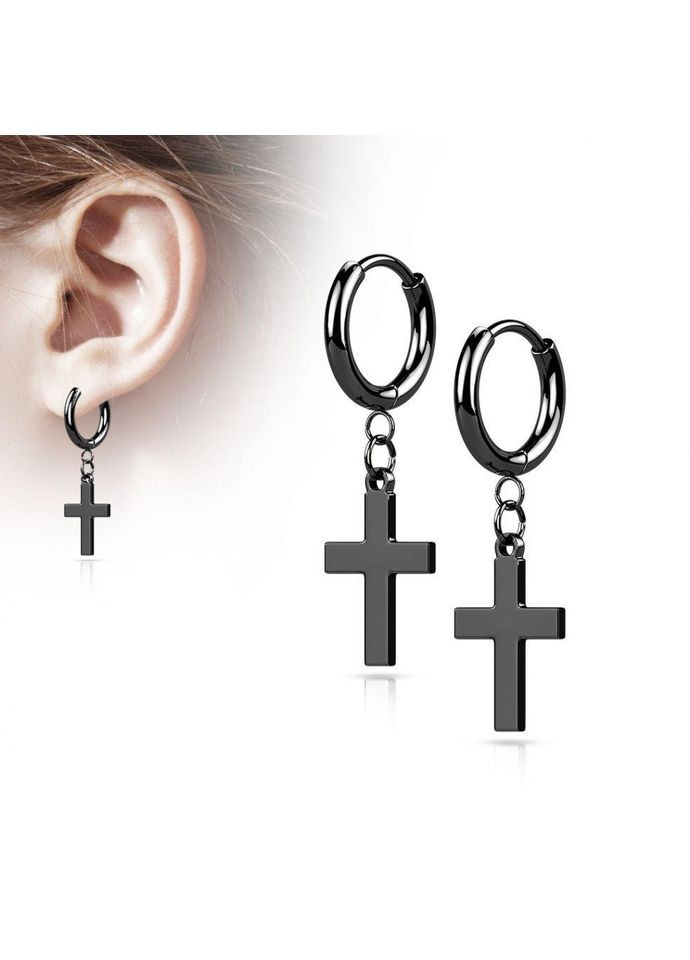 Сережки-кільця (конго) зі сталі SE046-K з підвіскою у формі хреста Spikes (317171474)