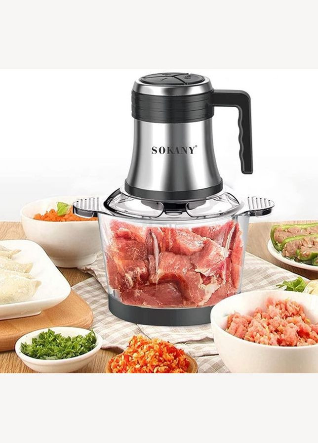 Кухонний подрібнювач 4 леза Комбайн 800Вт фітнес-блендер 3л Турборежим чоппер SK-7026 Сірий Sokany (322768246)