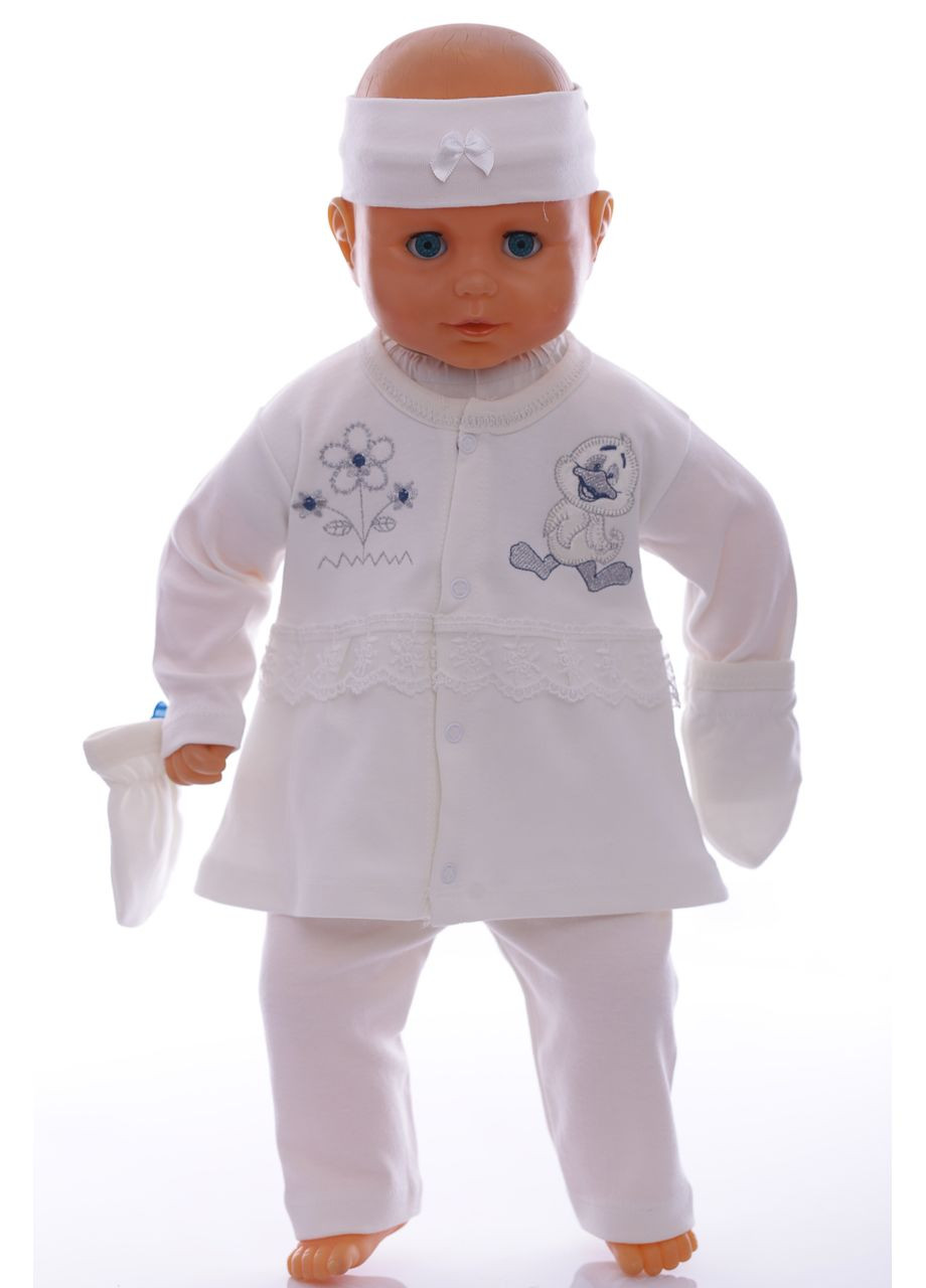 Білий демісезонний комплект кофта, сорочечка та пов'язка для дівчинки качечка білий 56 см (36996) BABYKROHA