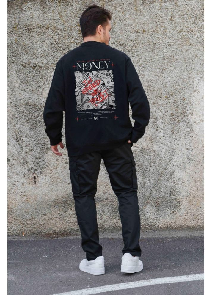 Черный утепленный оверсайз свитшот на флисе с принтом money grafity black Without (362357892)