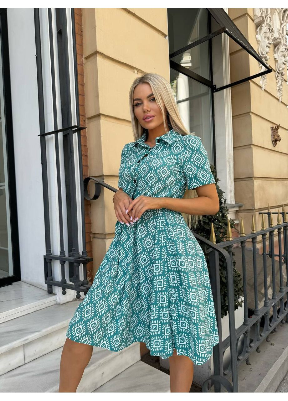 Зеленое платье шелковый софт, свободного фасона, с поясом, резинка на талии Україна