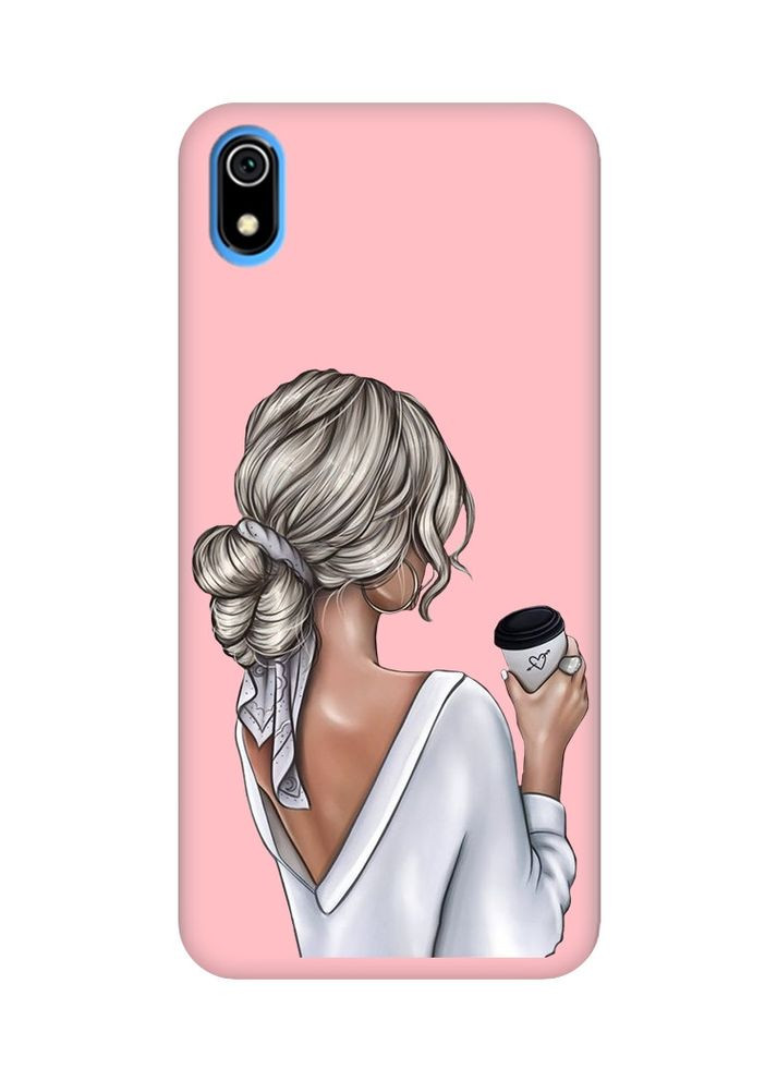 Матовий рожевий чохол на Xiaomi Redmi 7A Дівчина з латте (принт 227) Creative (359485909)