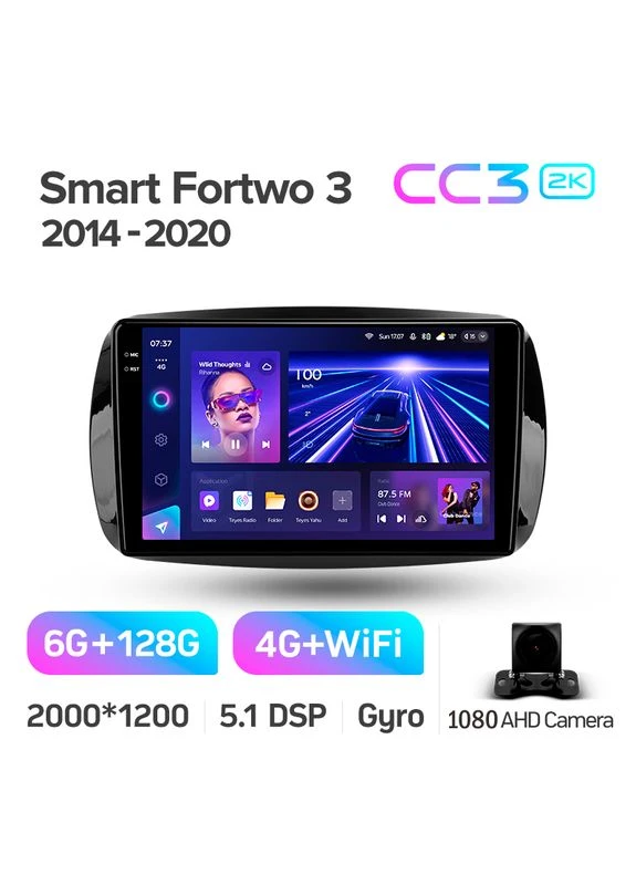 Штатная магнитола CC3 2K 6+128 Gb Mercedes Benz Smart Fortwo 3 C453 A453 W453 2014-2020 9" Teyes (378900651)