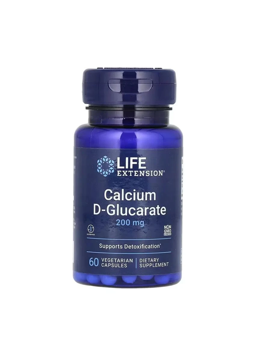 Кальцій D-глюкарат 200 мг 60 капсул Без ГМО Life Extension (368987704)