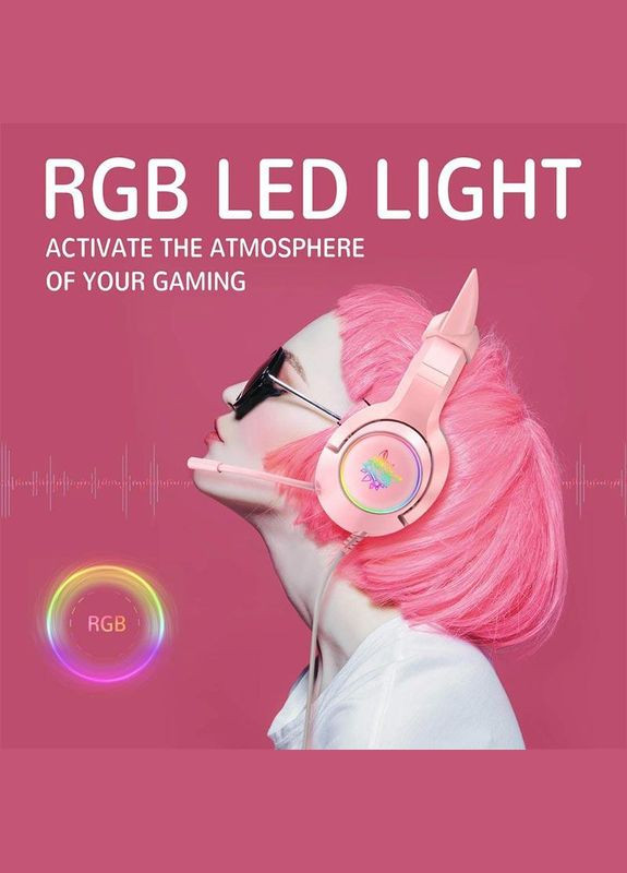 Навушники — з вушками кота Gaming Cat Ear K9 7.1 рожеві з підсвіткою Onikuma (300978108)