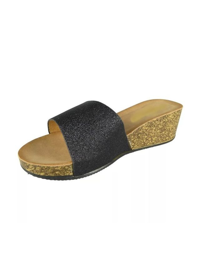 Черные шлепанцы женские beauty girls h250 на танкетке black 38 размер (24 см) No Brand