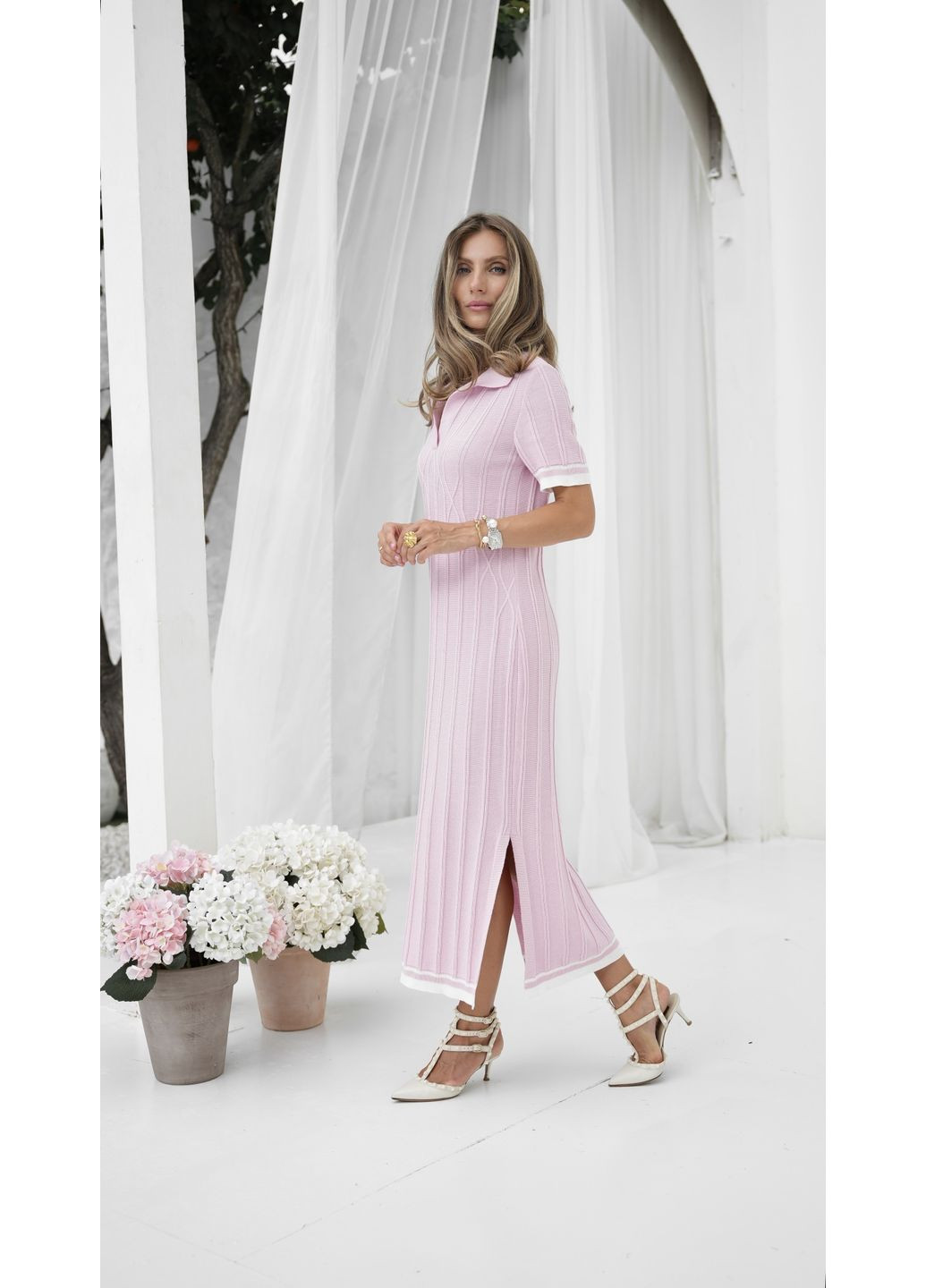 Рожева кежуал сукня в'язана Larionoff однотонна