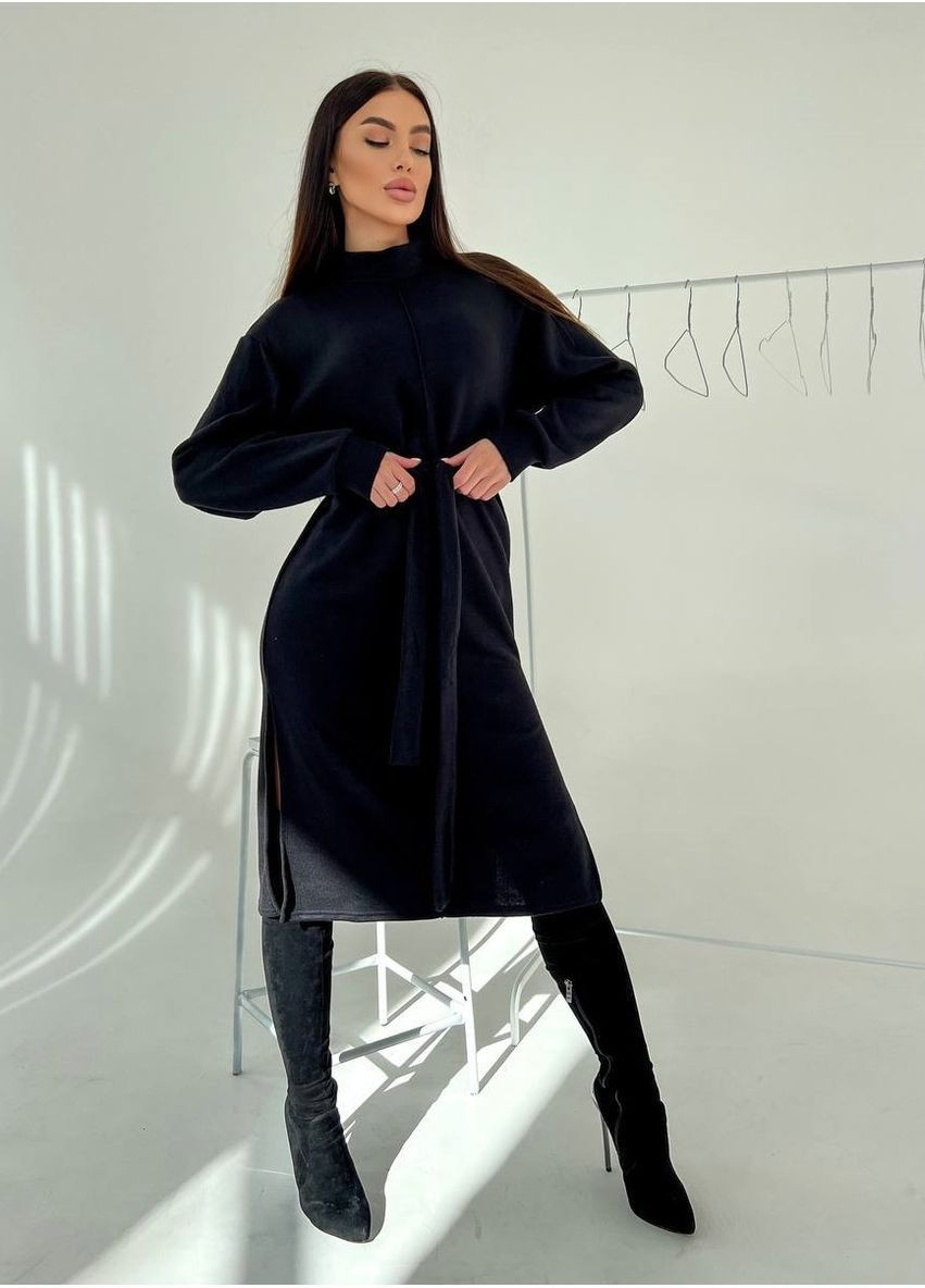 Черное платье турецкое двухстороннее ангора пояс в комплекте No Brand